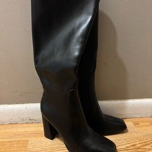 Black Women's Knee-High Block Heel Boots
